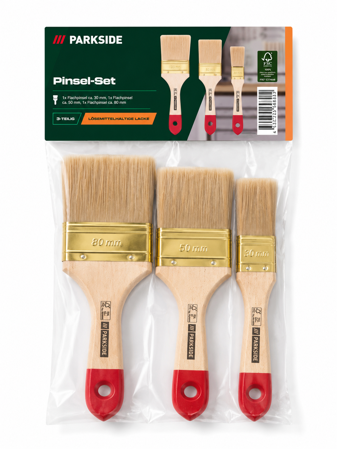 Parkside Pinsel Set 3tlg für lösungsmittelhaltige Lacke Malerpinsel Flach B1