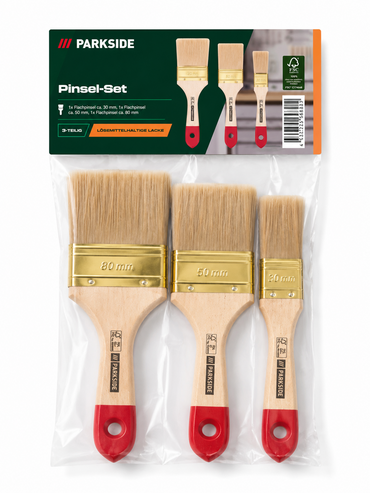 Parkside Pinsel Set 3tlg für lösungsmittelhaltige Lacke Malerpinsel Flach B1