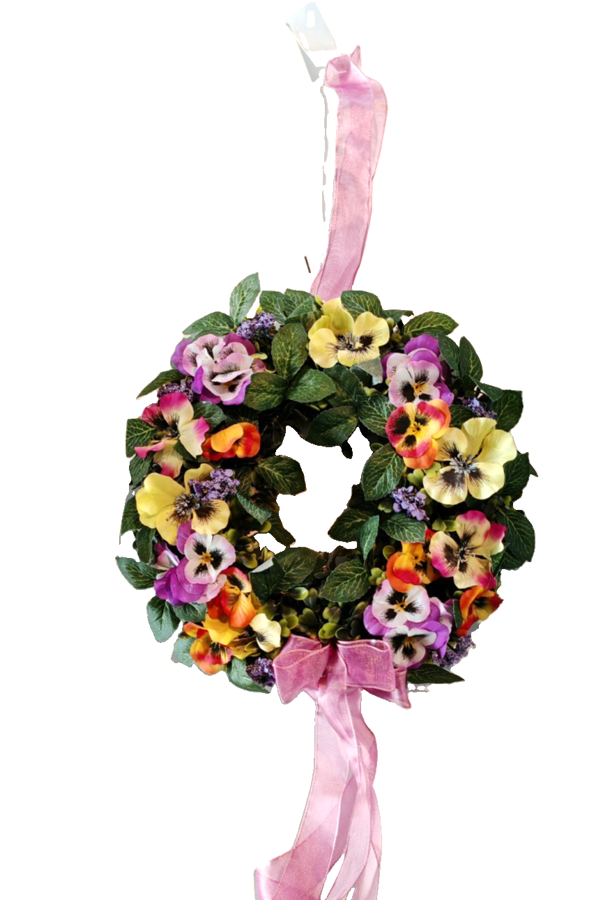 TEWA Türkranz Stiefmütterchen Blumenkranz 25 cm Rosa Lila Frühlingsdeko B3