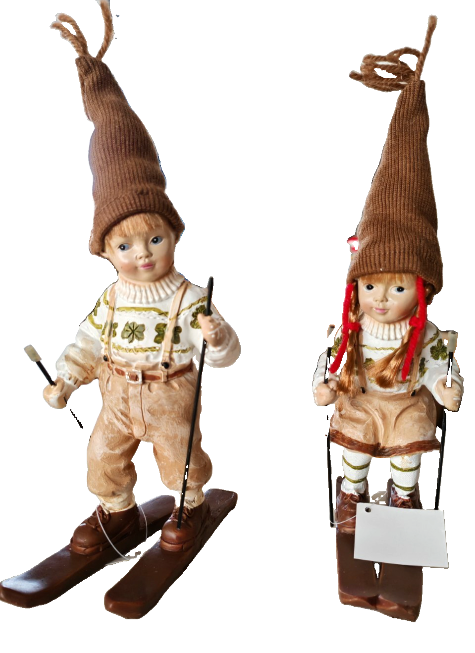 2er Set Skifahrer Figuren 25 cm Winterdeko Weihnachtsdeko Junge Mädchen B8