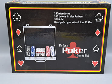 Deluxe Poker Set 200 Jetons 2 Kartendecks Würfel Alu Koffer