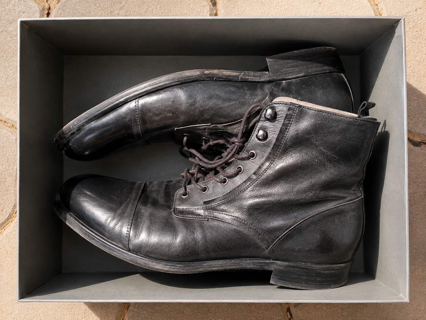 AllSaints Mikkel Herren Boots Leder Schwarz Schnürstiefel Stiefelette Gr. 45 G1