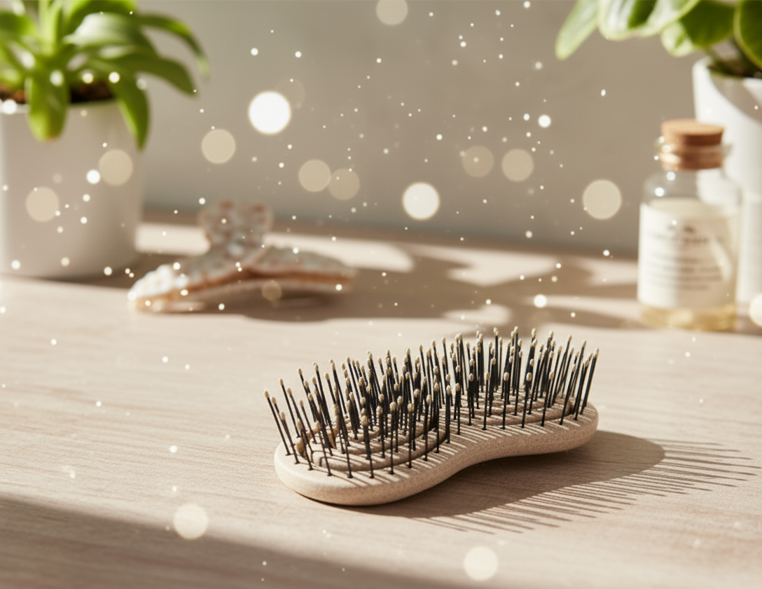 CHIARA AMBRA Mini Bio Haarbürste Stroh Beige Naturborsten Haarpflege Reise C2