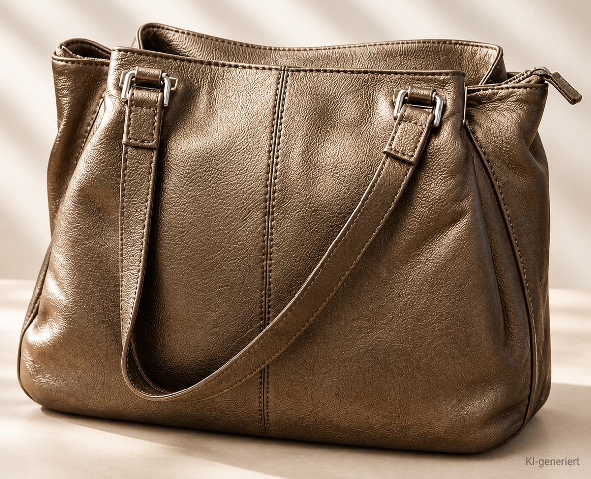 DESIDERIUS Bendine Damen Ledertasche Taupe Rindsleder Wildleder Schulter H3