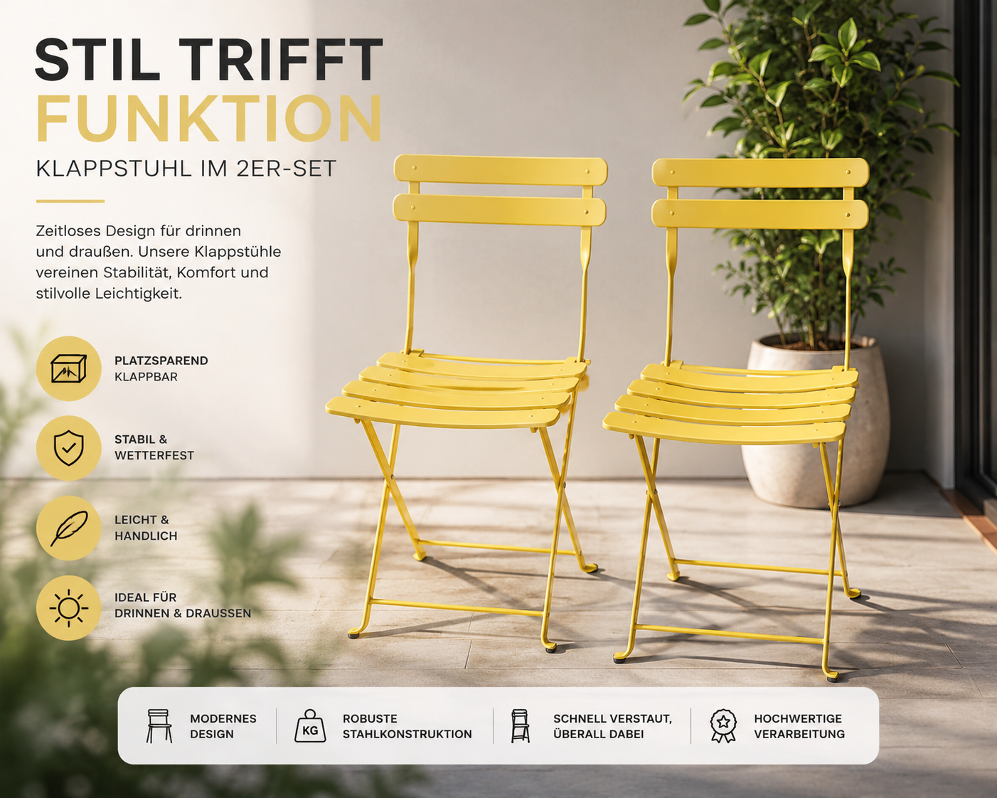 Mano Gartenstuhl 2er Set Metall Gelb Terrasse Balkon Outdoor Stühle