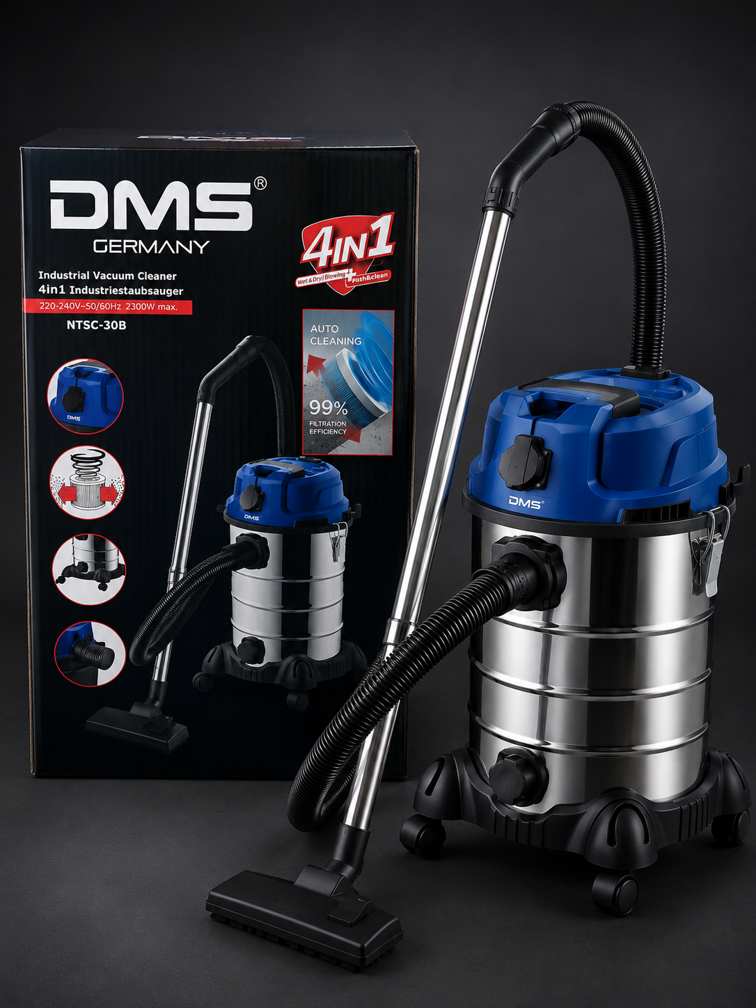 DMS NTSC-30 Nass Trockensauger 2300W Industriestaubsauger Blau Werkstatt