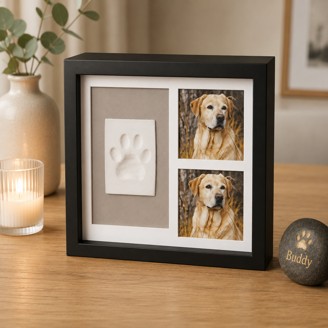 Navaris Tierurne Hund Katze Erinnerungsbox Fotos Pfotenabdruck Urne Holz C-06