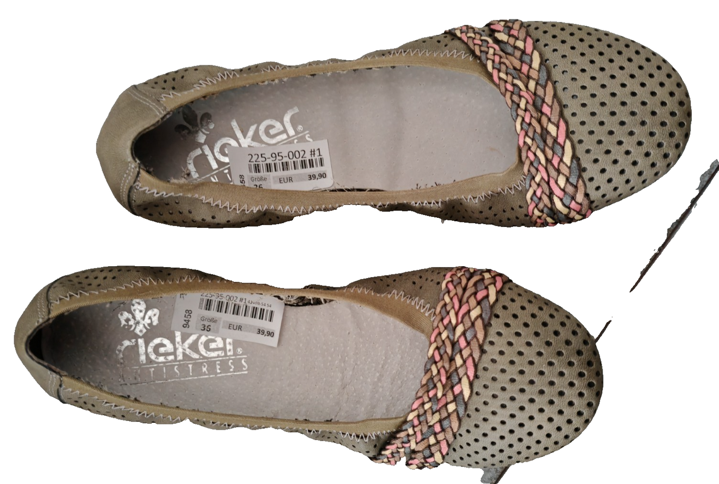 Rieker Antistress Damen Ballerinas Gr. 36 Grün 411469-54 Flecht-Detail G2