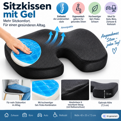 Weltbild Orbisana Gel Sitzkissen 45x35x7,5cm Memory Foam Steißbeinkissen HA30