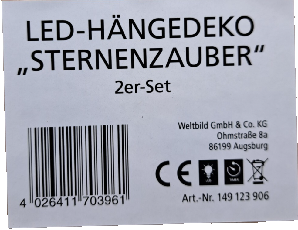 Weltbild LED Hängedeko Sternenzauber 2er Set Sterne Weihnachten Timer Deko HA23