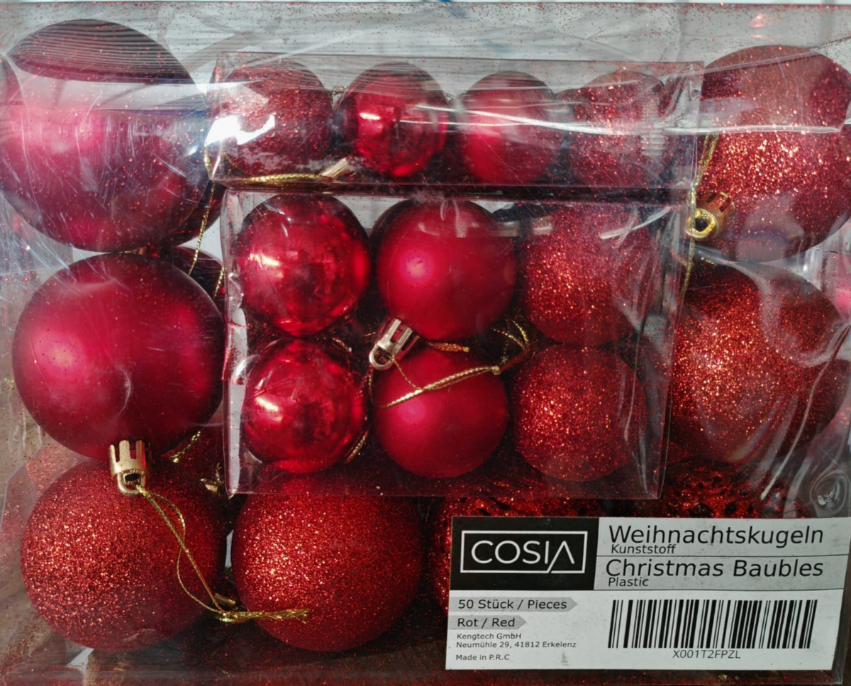 COSIA Weihnachtskugeln 50 Stück Rot Christbaumkugeln Kunststoff Baumschmuck HA31