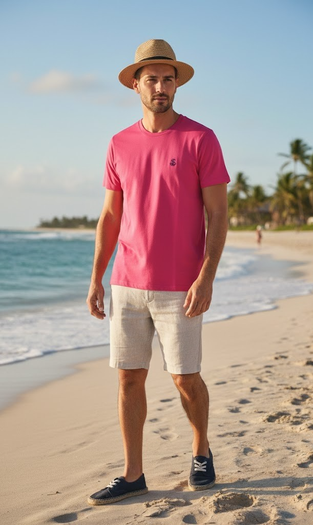 Strandfein Menswear Herren T-Shirt Gr. S Pink Kurzarm Rundhals Freizeit Shirt D2