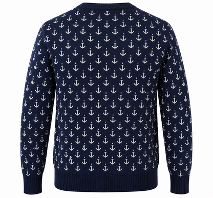 Strandfein Menswear Herren Pullover Gr. L Blau Anker Rundhals Strick Langarm
