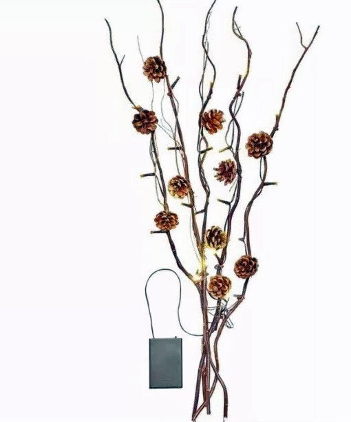 LED-Zweige Zapfen Deko 5er-Set Natur-Zapfen 75 cm Weihnachtsdeko Neu ✅