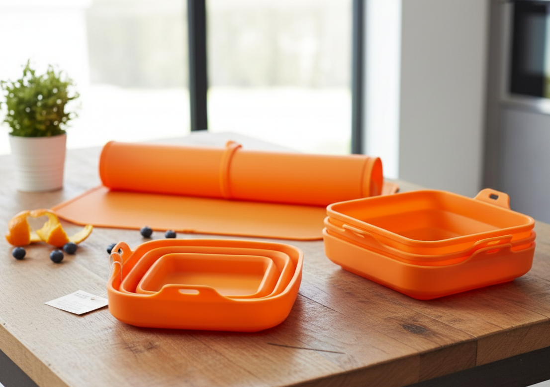 QVC Silikon Schneidebrett faltbar – 2 Schüsseln tragbar Camping Küche