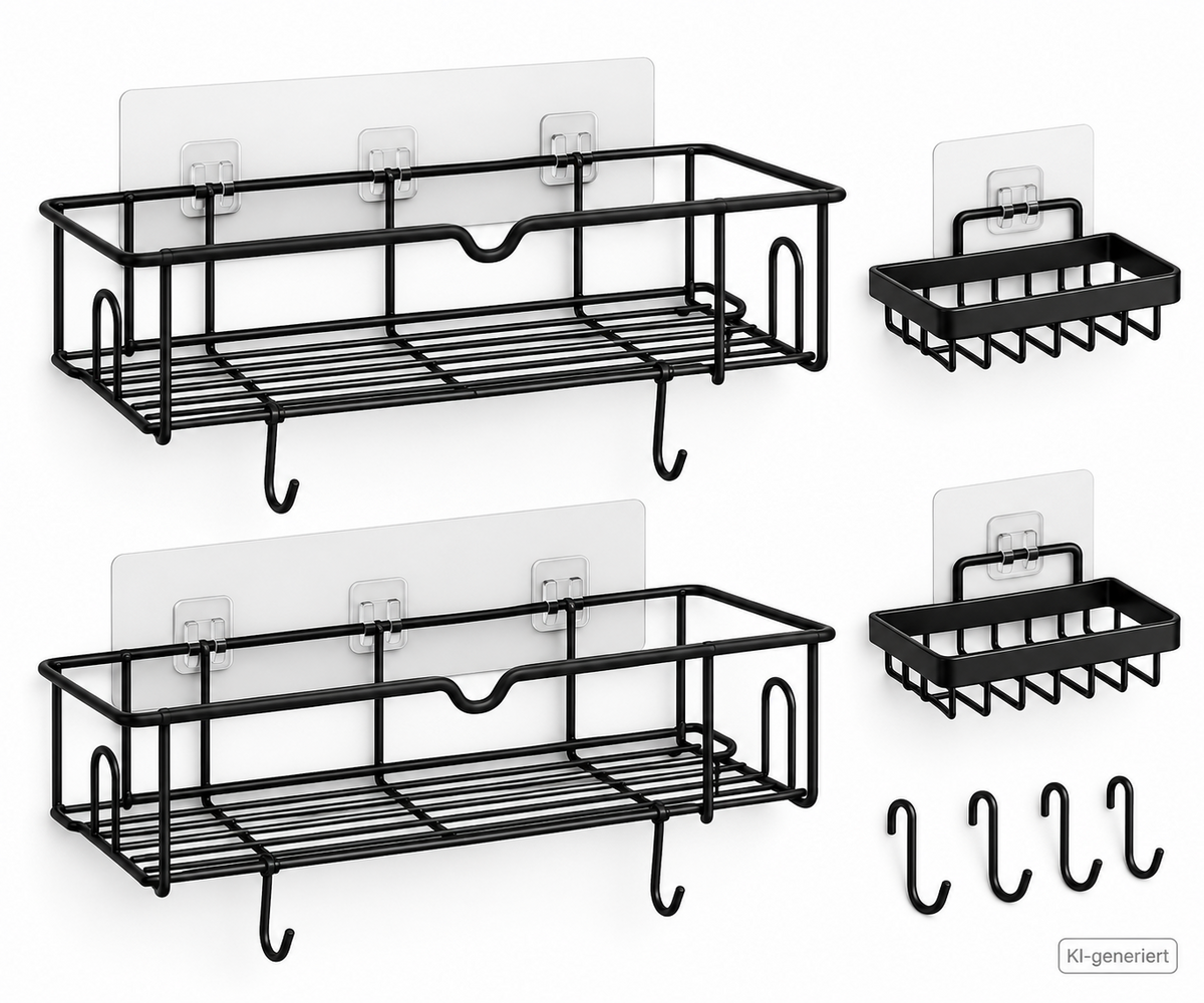 BELLE VOUS Duschablage 4er Set Schwarz Badregal ohne Bohren Wand Organizer E1