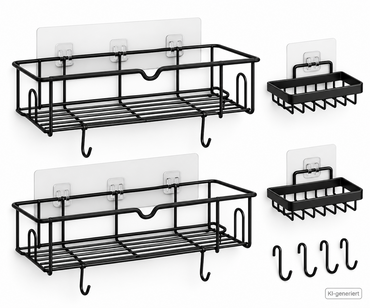 BELLE VOUS Duschablage 4er Set Schwarz Badregal ohne Bohren Wand Organizer E1