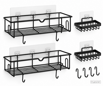 BELLE VOUS Duschablage 4er Set Schwarz Badregal ohne Bohren Wand Organizer E1