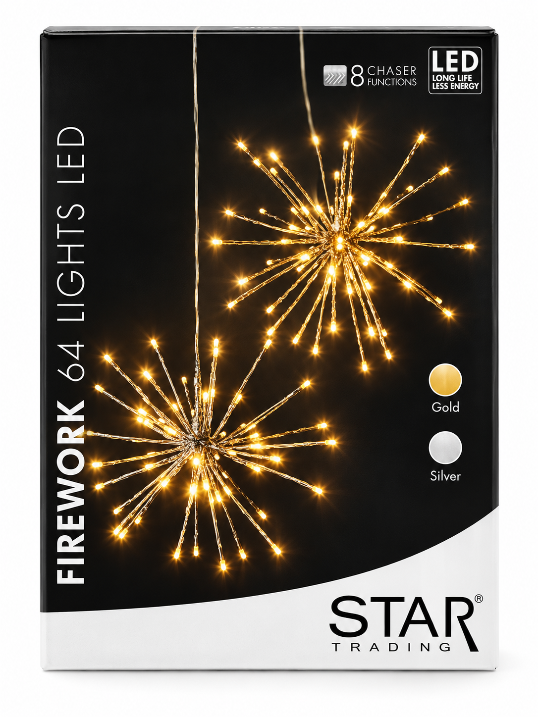 Star Trading LED Feuerwerk Stern Silber 30 cm 64 LEDs 8 Funktionen Außen HA33