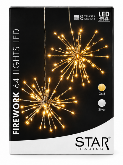 Star Trading LED Feuerwerk Stern Silber 30 cm 64 LEDs 8 Funktionen Außen HA33
