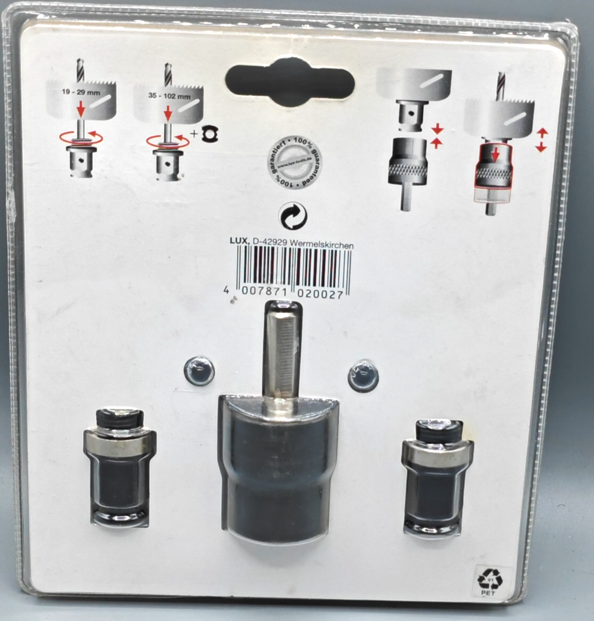 LUX-TOOLS Lochsägen Halter 3er Set Adapter Aufnahme Bohrmaschine Lochsäge Set A2