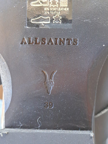 AllSaints Katy Damen Stiefeletten Leder Schwarz Boots Schnürstiefel Gr. 39 G1