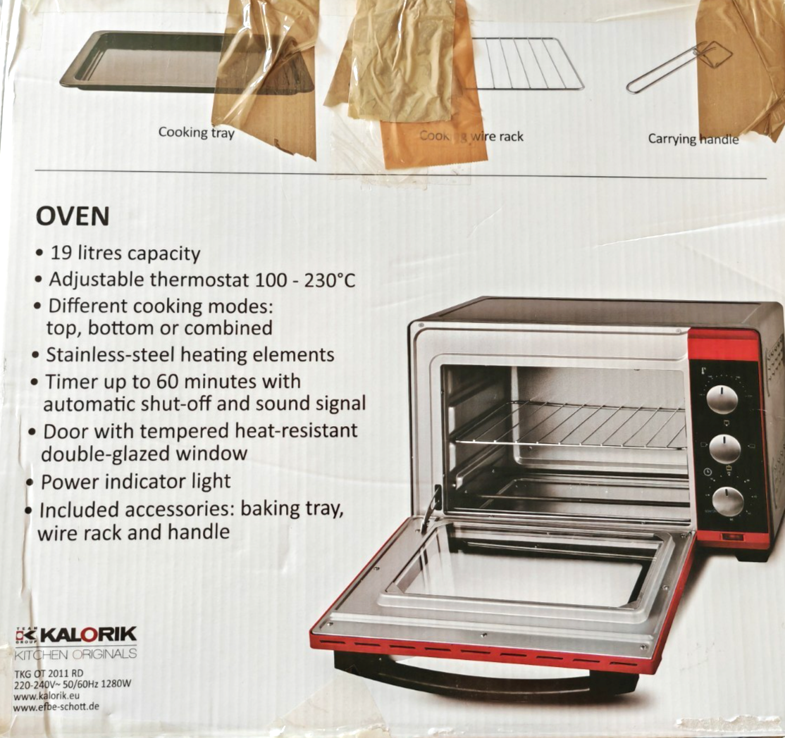 Kalorik TKG OT 2011 RD Minibackofen 19L Grill Backofen Timer 1280W HA14
