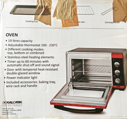 Kalorik TKG OT 2011 RD Minibackofen 19L Grill Backofen Timer 1280W HA14