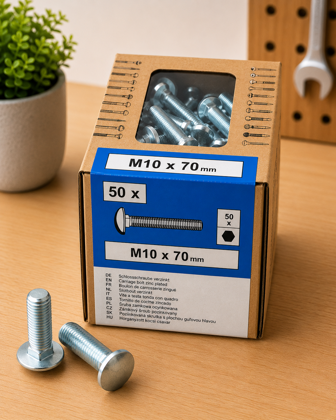 Lux Schlossschrauben verzinkt M10x70mm 50x Rundkopf metrisch Gewinde