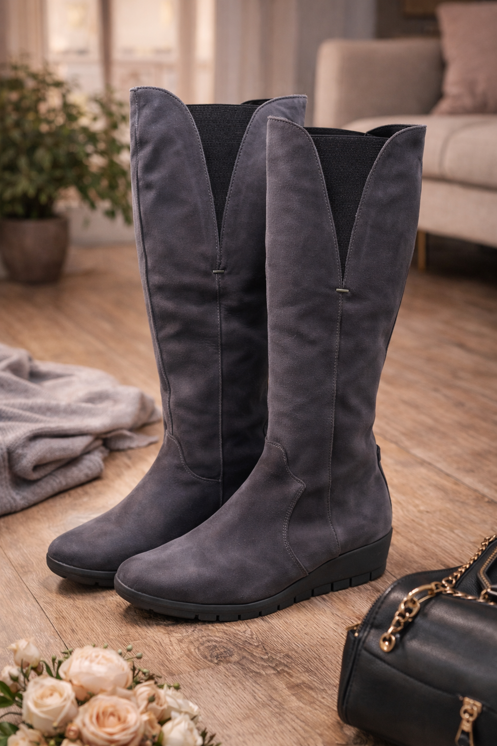 AEROSOLES Damen Lederstiefel Braun Langschaft Boots Komfort Profilsohle Vintage