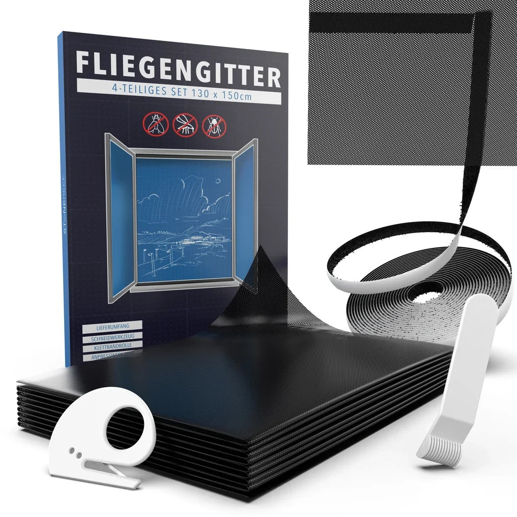 Fliegengitter 130x150cm mit Klettband Insektenschutz Fenster Zuschneidbar