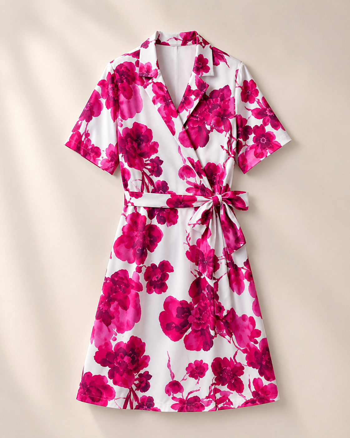 IN-PRINT Kleid Damen Gr. M Blätterdruck Polokragen 1/2 Arm Figurumspielend D3