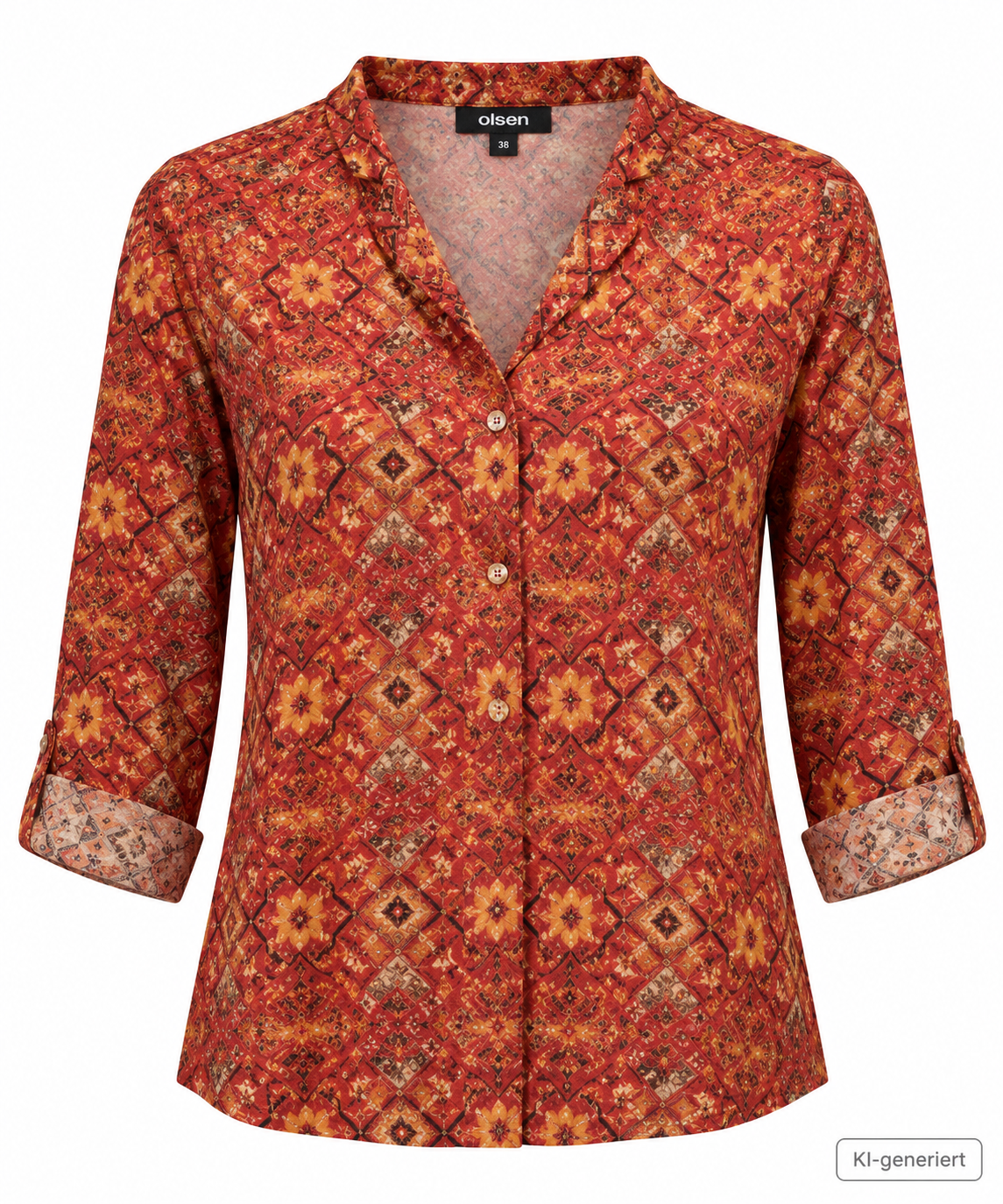 SOULS by Eywasouls Damen Bluse Gr. 36 Terracotta Gemustert Langarm Boho D1