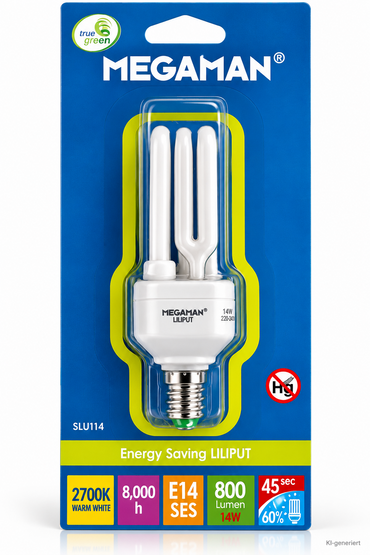 MEGAMAN LILIPUT Energiesparlampe E14 14W Warmweiß 2700K 800lm CFL HA34