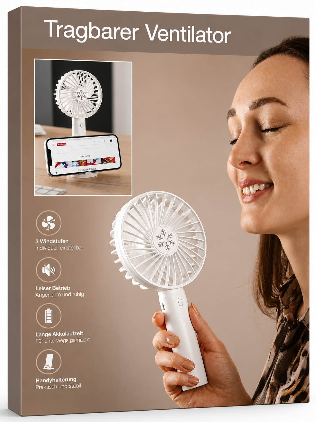 Weltbild Handventilator Tragbarer Ventilator Weiß mit Handyhalter USB C01