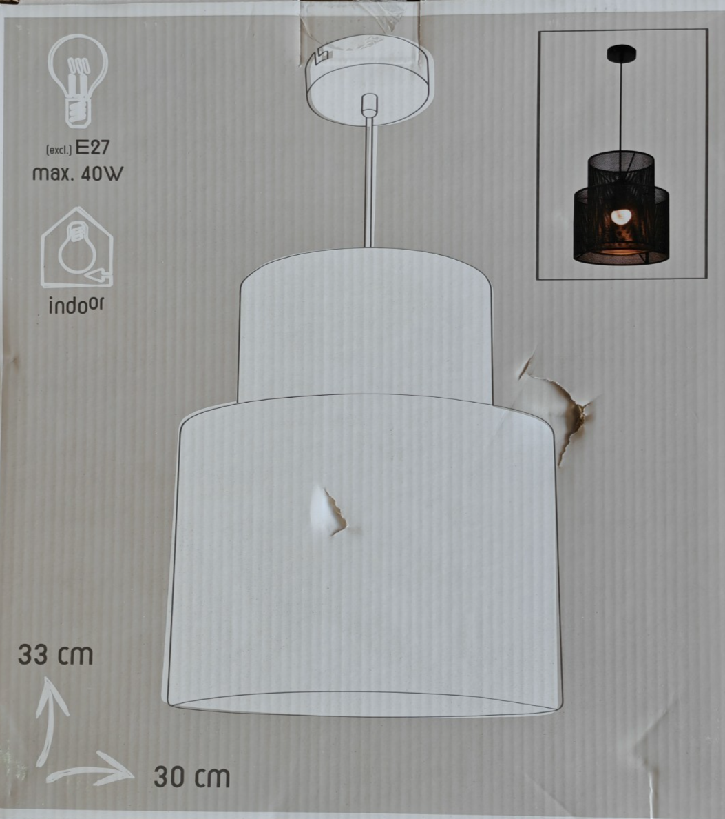 Lux Pendelleuchte Schwarz Ø 30 cm Hängelampe E27 40W Doppelschirm Metall Modern