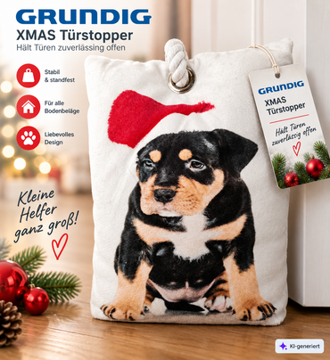 Grundig LED Weihnachts Türstopper Hund 20x14cm Weihnachtsdeko Rottweiler