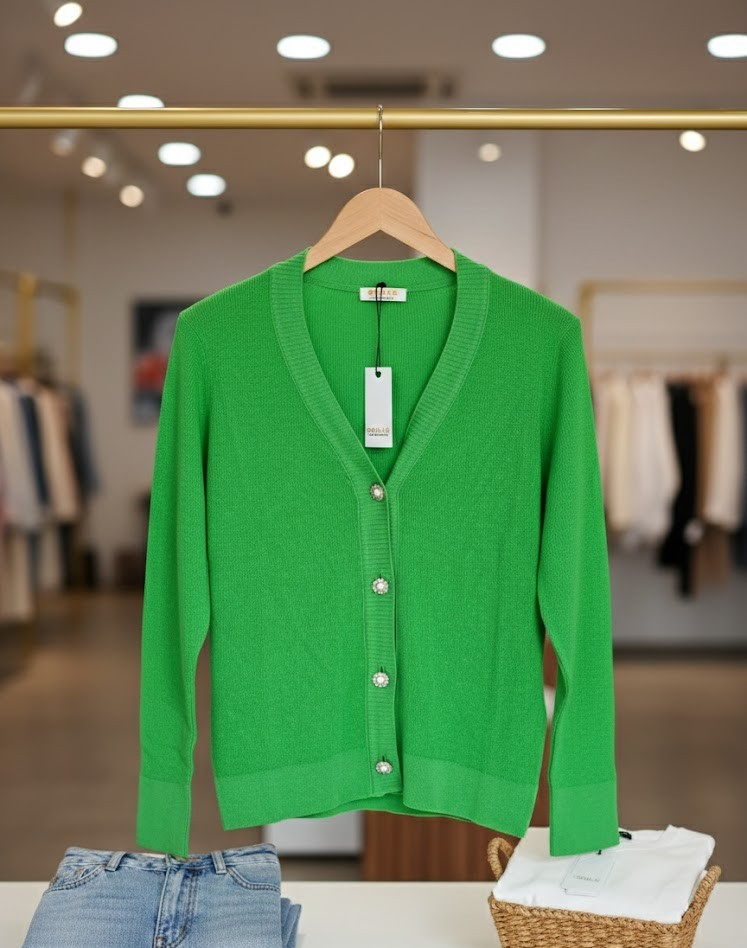 Souls by Eywasouls Damen Cardigan Gr. 38 Grün Strickjacke V-Ausschnitt Knöpfe D1