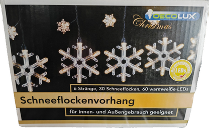 OECOLUX LED Schneeflockenvorhang 60 LEDs Warmweiß Außen Innen Weihnachten HA34