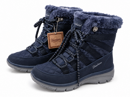 Skechers Damen Winterboots Gr. 35 Blau Memory Foam Gefüttert Schnürstiefel Boots