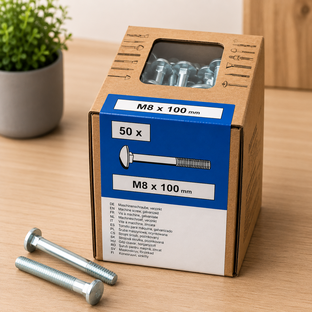 Lux Schlossschrauben verzinkt M8x100mm 50x Rundkopf metrisch Gewinde