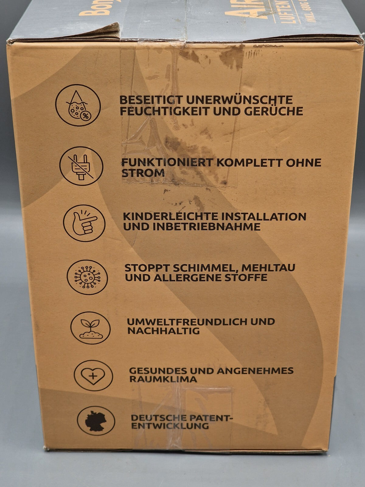 BonAura AirOne Luftentfeuchter ohne Strom mit 360° Grau