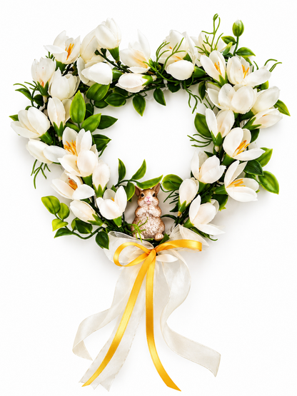 Türkranz Blumenkranz Weiß mit Hase Osterkranz Frühlingskranz Kunstblumen B4