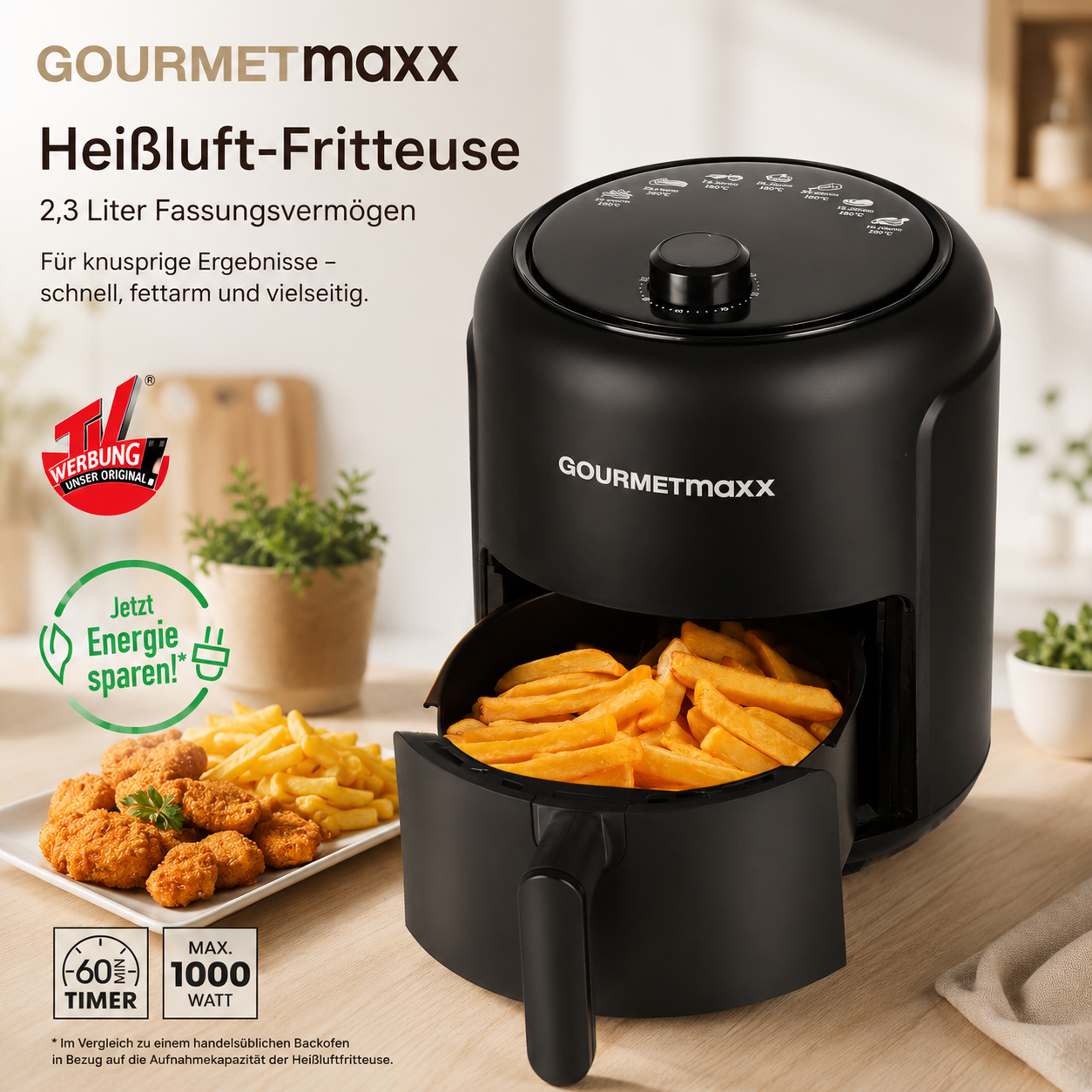 GOURMETmaxx Heißluftfritteuse 2,3L Airfryer 1000W 9 Funktionen Timer HO-A22