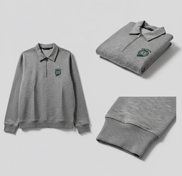 STRANDFEIN Menswear Herren Sweatshirt Grau Meliert Gr. L Troyer Stehkragen G3
