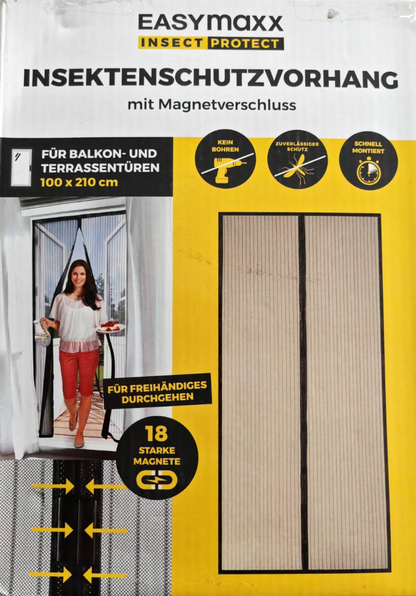 EASYmaxx Insektenschutzvorhang 100x210cm Magnet Fliegengitter Tür 18 Magnete A1