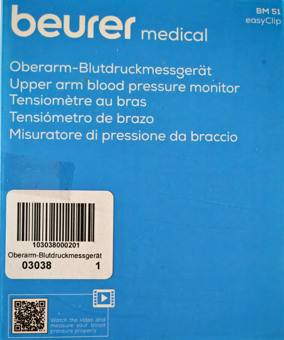 Beurer BM51 easyClip Oberarm Blutdruckmessgerät Pulsmessung vollautomatisch C04G