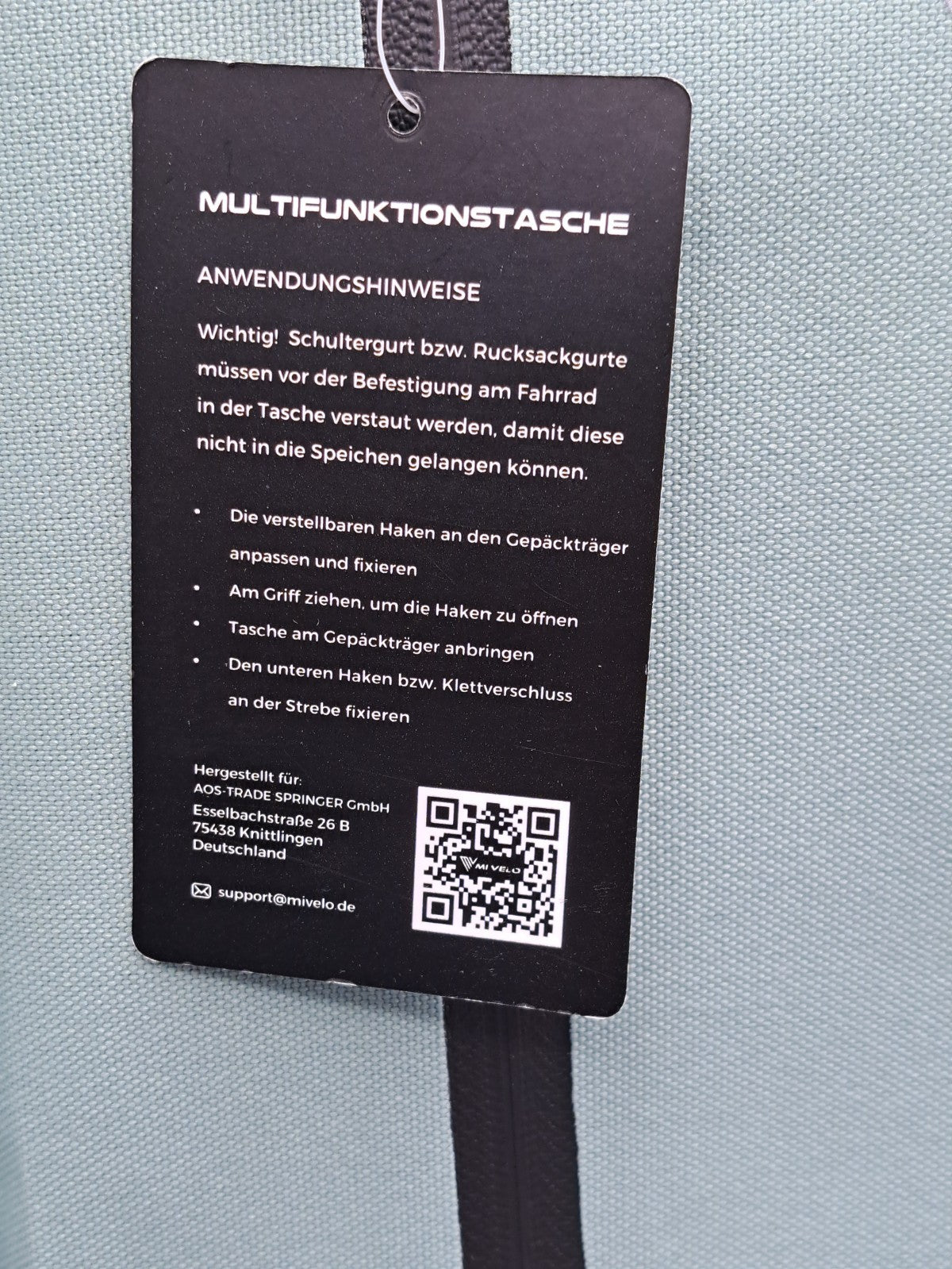 MIVELO Fahrradtasche Rucksack Gepäckträgertasche Laptopfach wasserdicht MINT