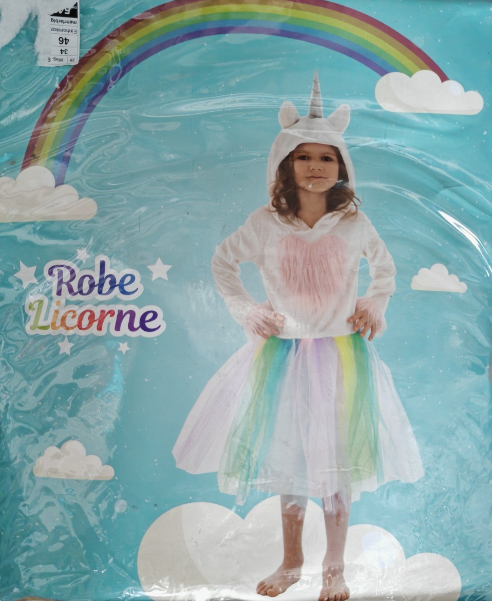 CHAKS Kinder Einhorn Kostüm Mädchen 128 cm Regenbogen Tüllkleid Fasching G