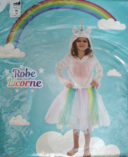 CHAKS Kinder Einhorn Kostüm Mädchen 128 cm Regenbogen Tüllkleid Fasching G